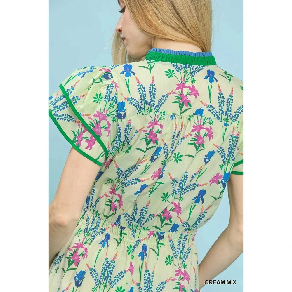 Umgee Mix Floral Midi Dress - Cream Mix - Medium - Picture 5 of 8